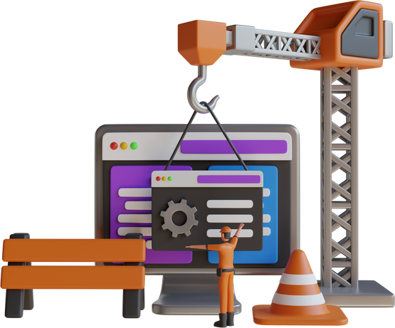 3D Illustration of Website under maintenance. Website under construction. Website maintenance service, Web development under process. 3D rendering